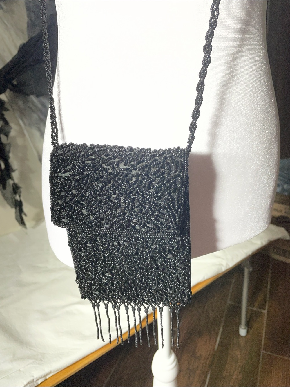 Valerie Stevens Black Beaded Fringe Crossbody
